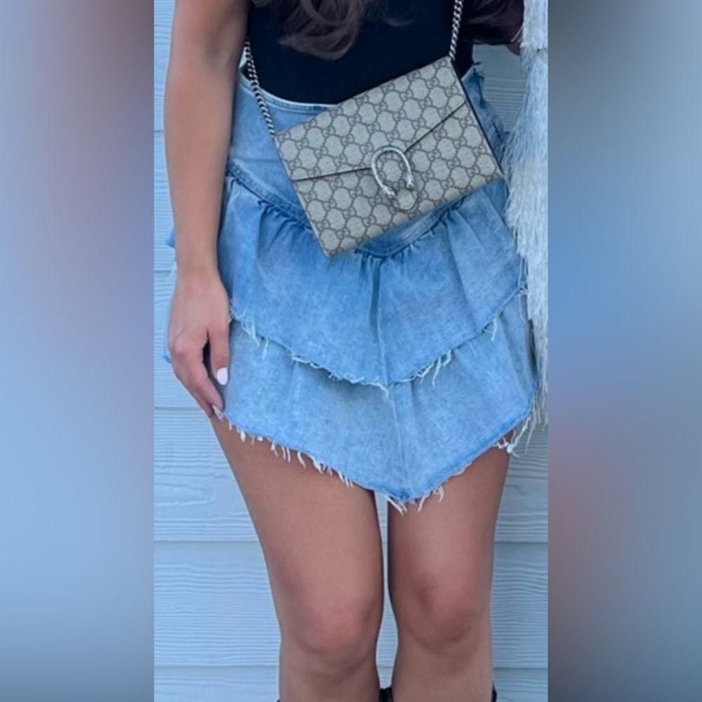 Mother Blue Denim Layered Skirt